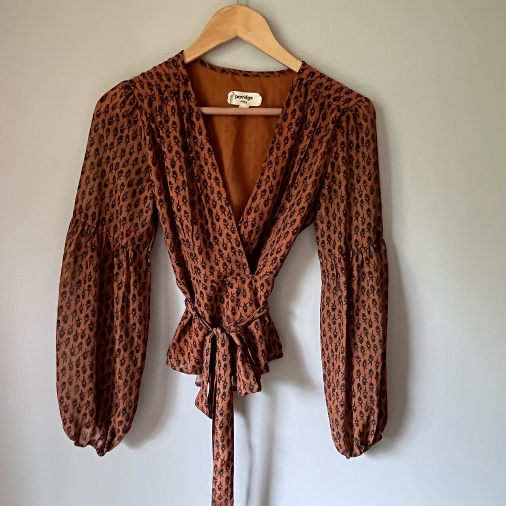 Anthropologie Rust Patterned Wrap Blouse